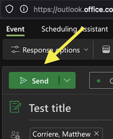 Picture of Send button at the top of a new appointment window.